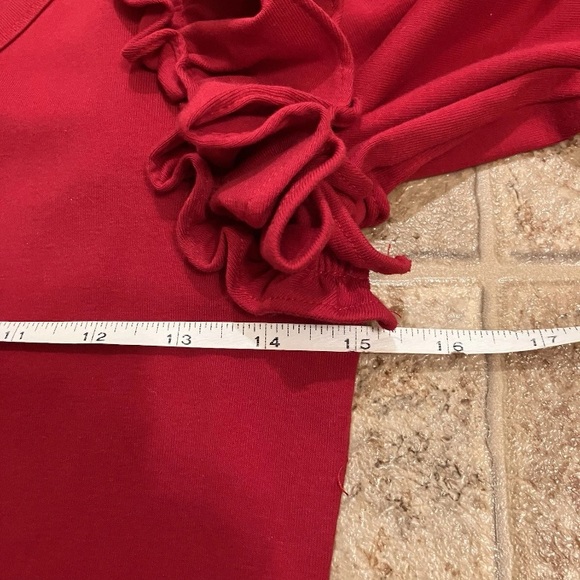 Lauren Ralph Lauren Red Ruffle Shoulder Top Petite Small 3/4 Sleeve - Picture 5 of 7